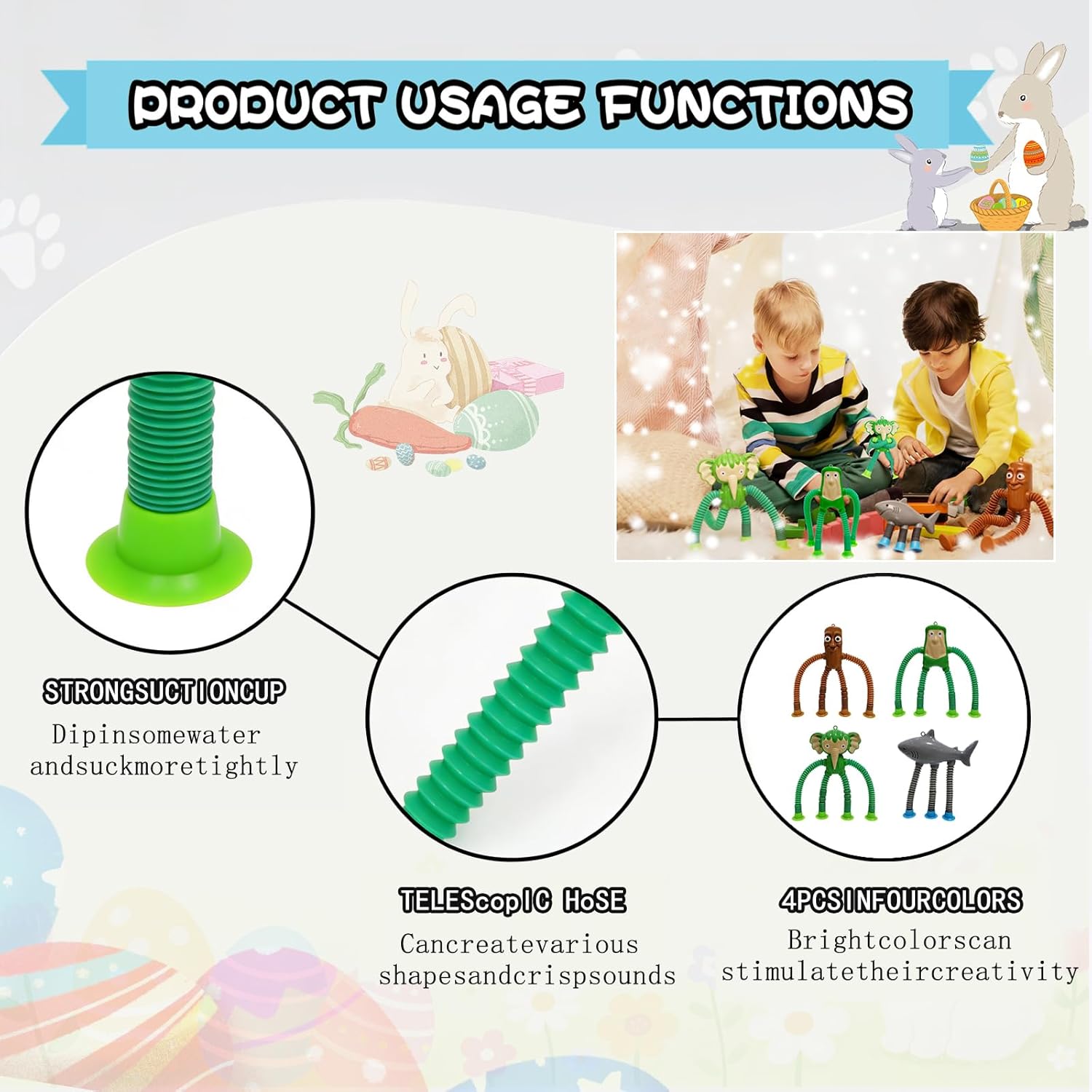 Fidget Toys for Kids Kindergarten Graduation Gifts - 4Pcs Pop Tubes Italian Brainrot Sensory Toys with Suction Cups for Travel, Airplane, Autism & Easter Basket | Stress Relief Gifts for Boys Girls