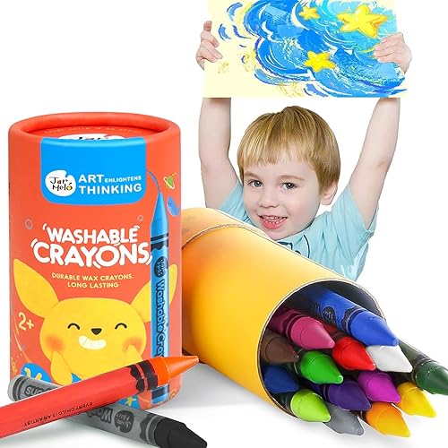 Jar Melo Crayones jumbo de 16 colores para niños pequeños, crayones lavables no tóxicos para bebés, crayones grandes fáciles de sostener para niños,