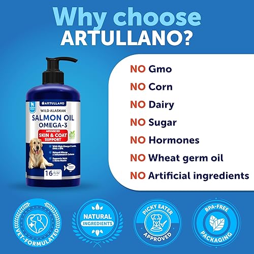 Miniatura 7 de Aceite de salmón para perros Omega 3 para perros 16 onzas líquidas de aceite de pescado de salmón salvaje de Alaska Ácidos grasos naturales EPA y