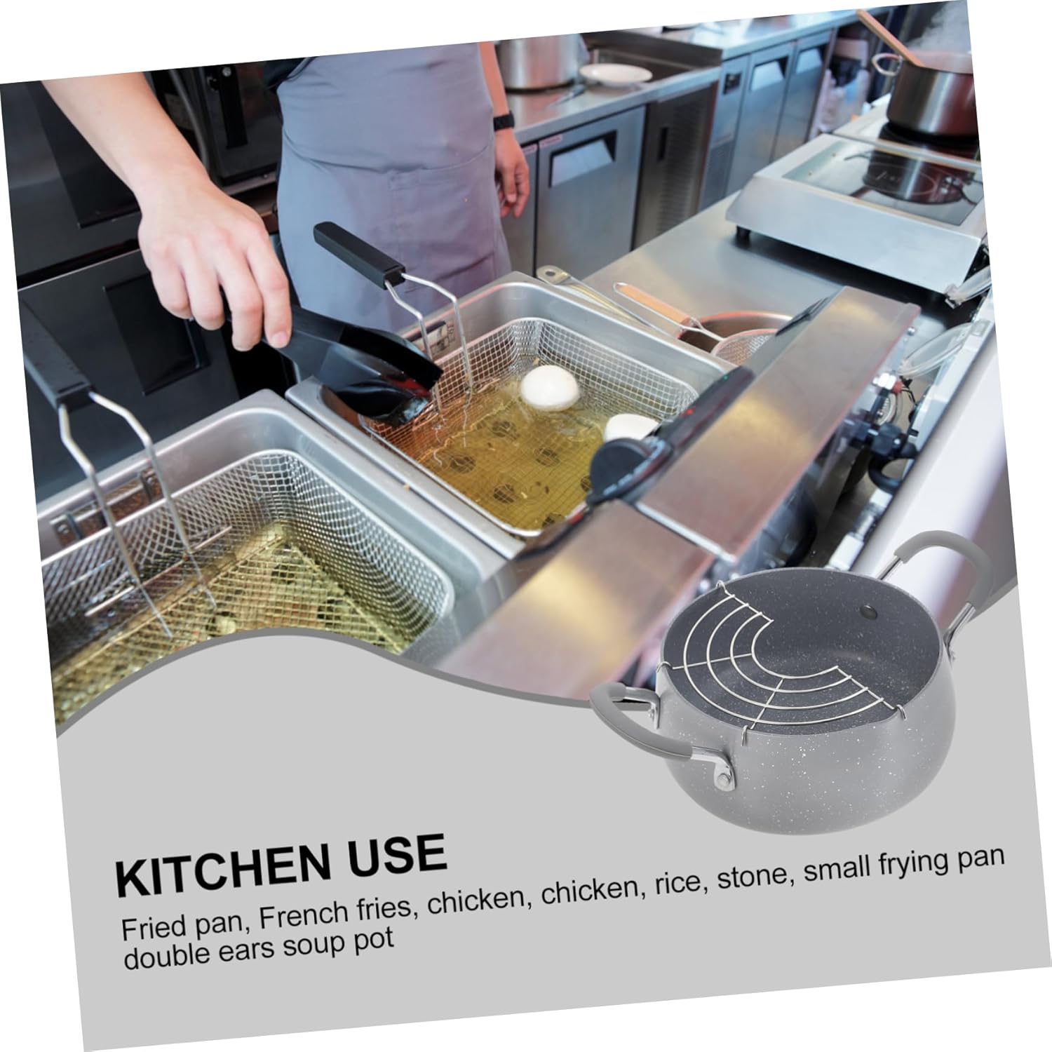 Japanese Style Deep Fryer Pot with Drain Rack Deep Tempura Frying Pan for Home Use Fry Pot for Chicken Wings Fish Potato Chips and More