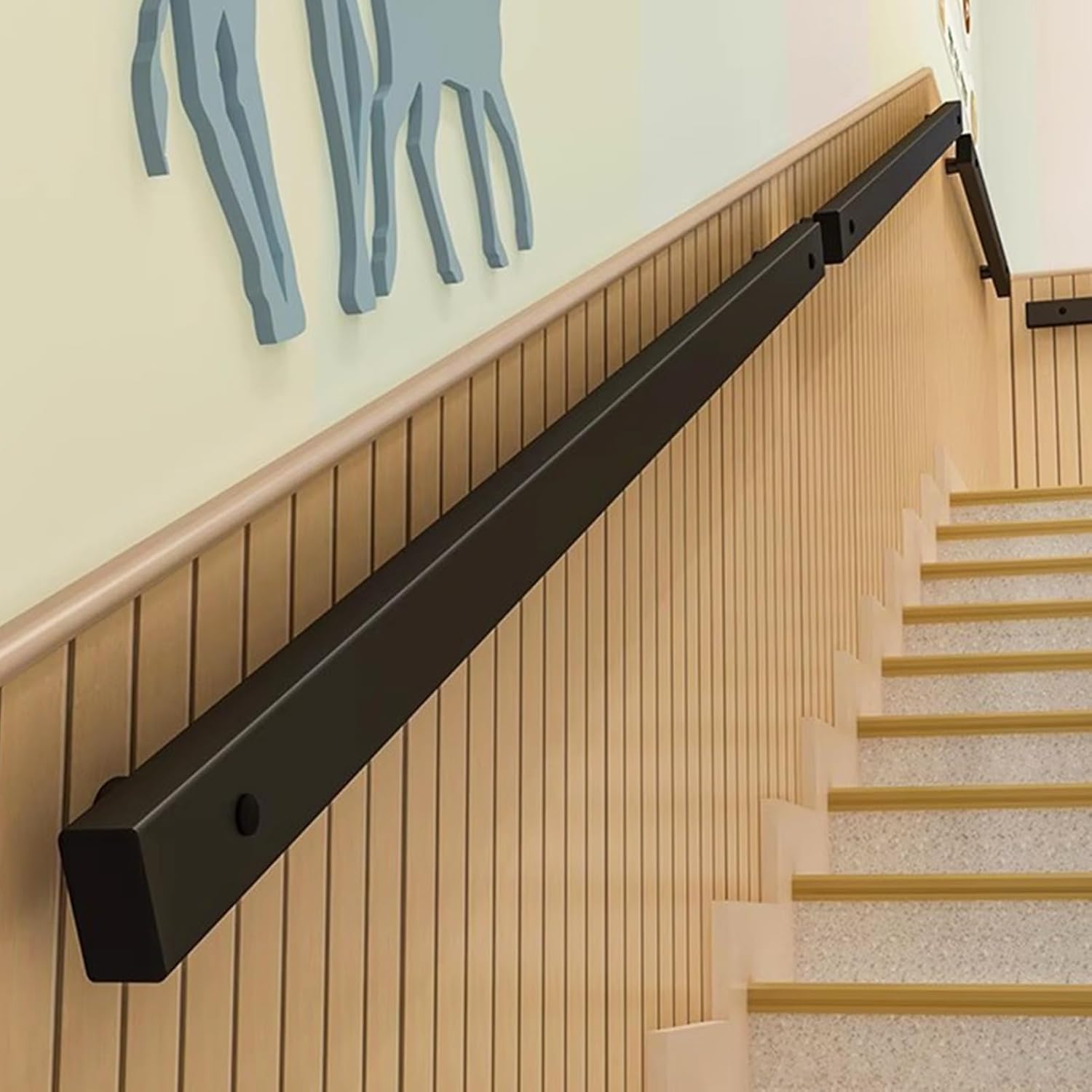 Silver Black Metal Staircase Handrails, 3cm Narrow Easy-Grip Stair Hand Railing 6ft 7ft 8ft 10ft, Sturdy Safety Wall Mount Support for Indoor Outdoor (Color : Black, Size : 180cm/5.9ft)