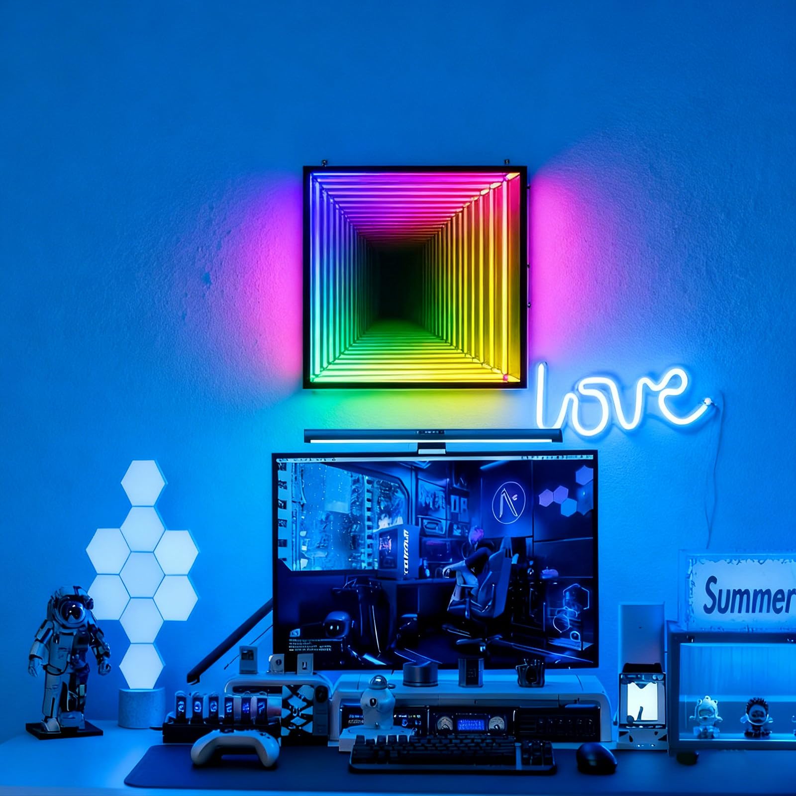 Intelligente RGB-Infinity-Spiegel-Wandleuchte, 3D-LED-Nachtlicht mit App- Und Fernbedienungssteuerung, 358 Farbmodi, Für Gaming-Zimmer, Schlafzimmer Und Bar-Dekoration Square-50cm