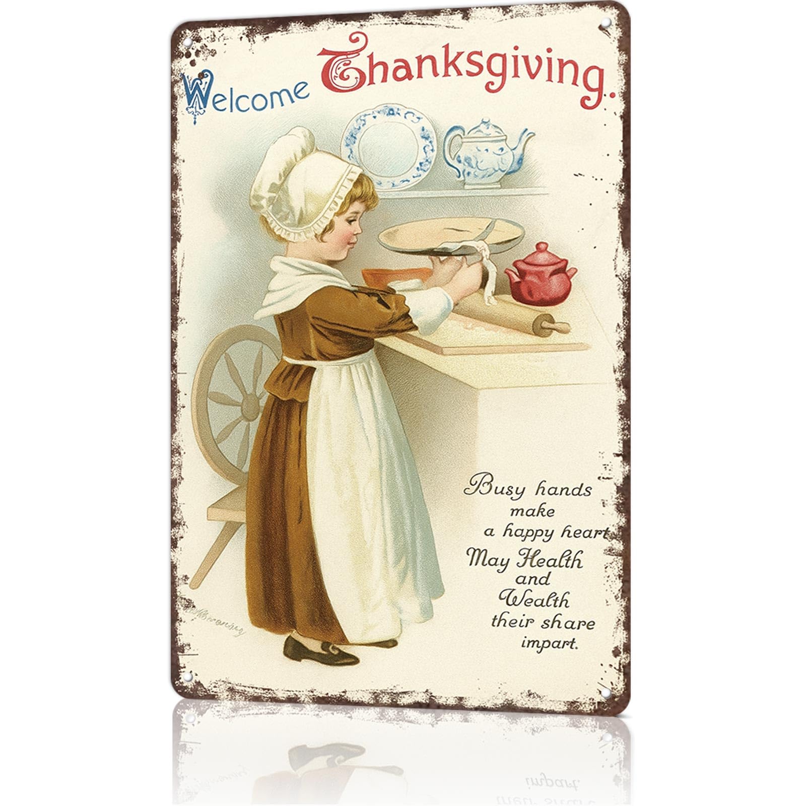 KWQDOZF Vintage Metal Tin Sign Vintage Thanksgiving Tin Wall Art Posters Wall Art for Dorm Home Office Room Decor 8X12inch