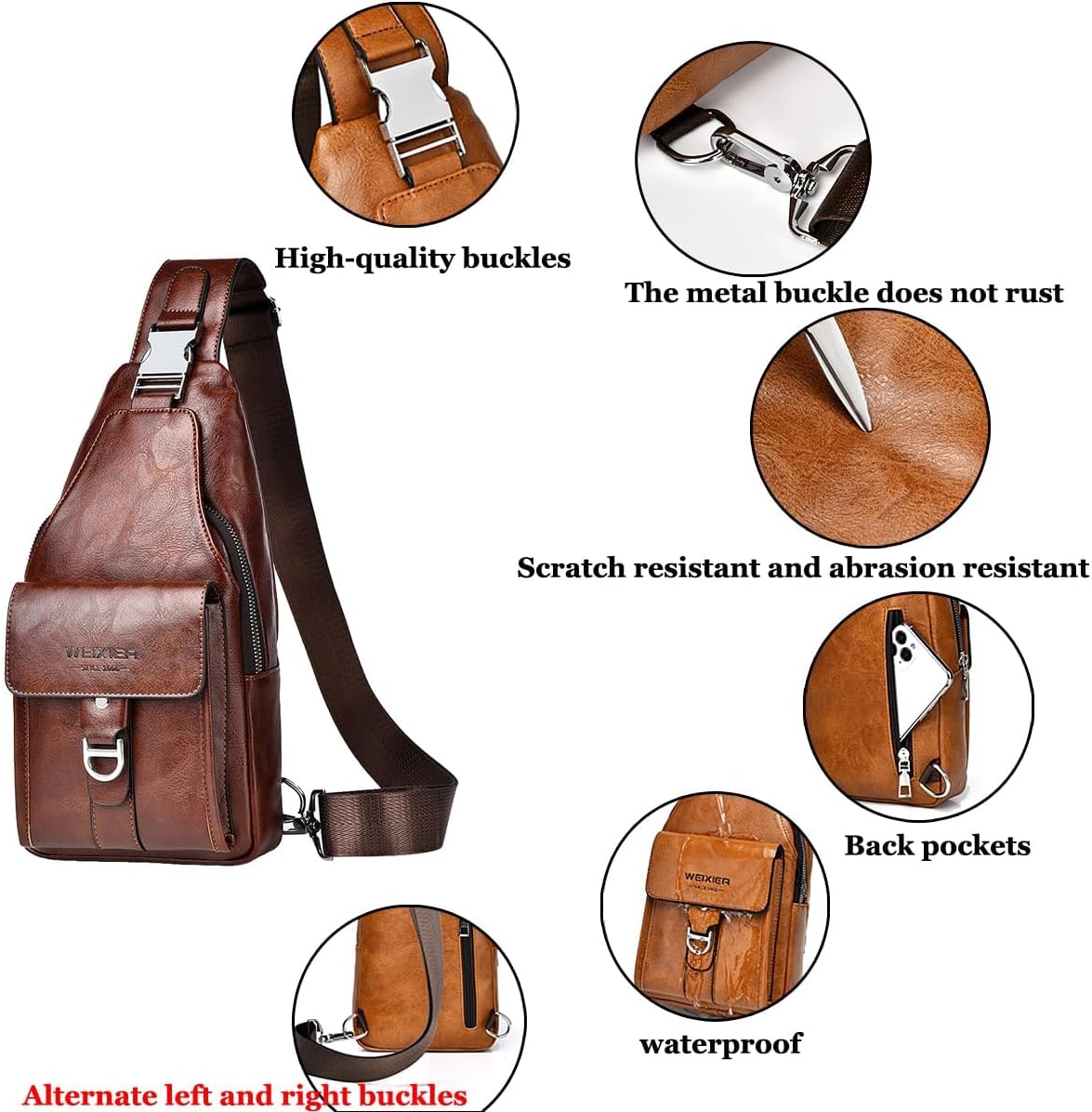 PU Leather Sling Bag for Men - Waterproof, Lightweight, Crossbody Chest Bag for Hiking & Cycling image 4