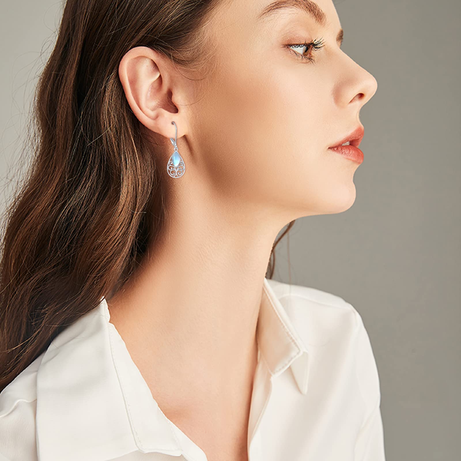 Boucles d'oreilles en pierre de lune filigrane en argent sterling larme celtique irlandaise