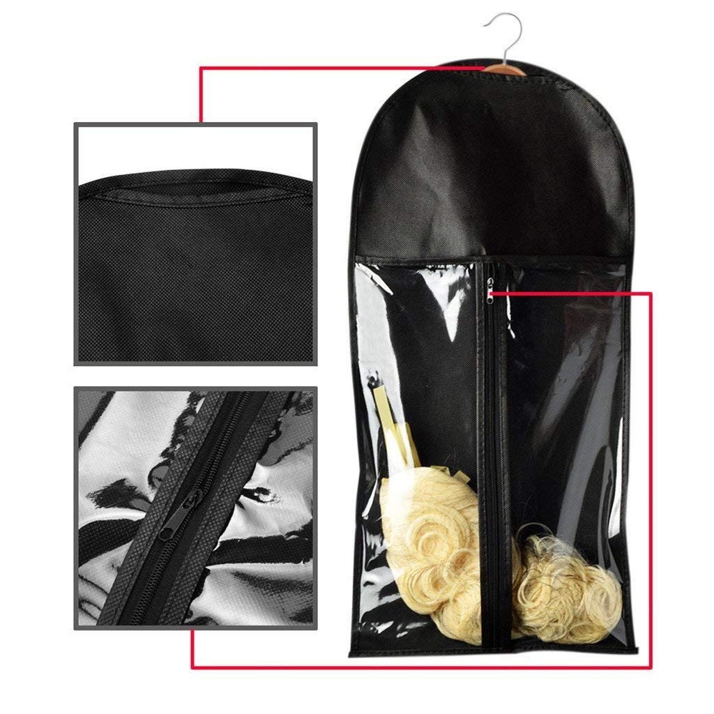 10 Pieces Wig Hair Extension Storage Bag, Dust-Proof Wigs Pouch Organizer Protect for Professional Hair Extensions with Nylon Wig Caps Wig Caps (Black)