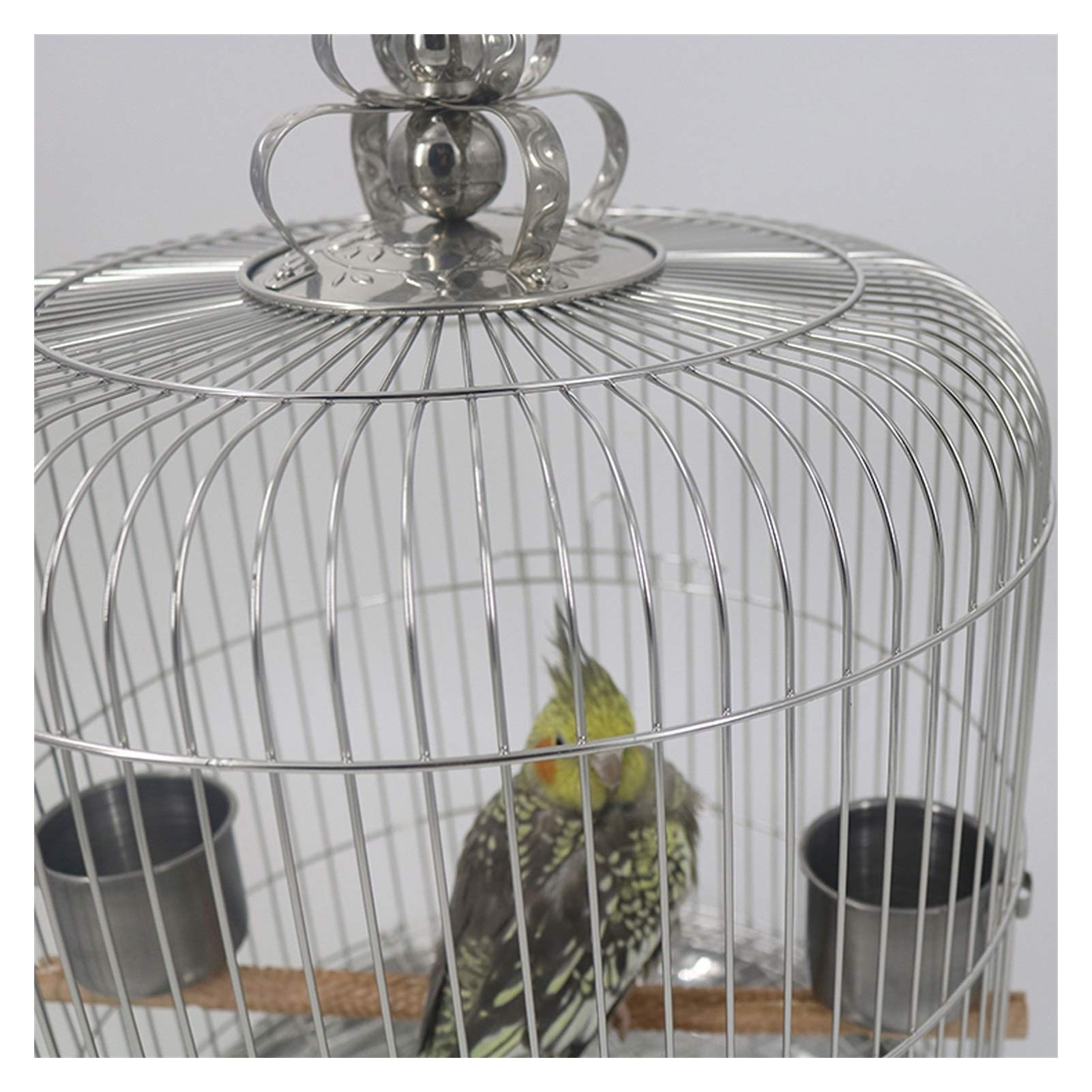 Gabbia per Uccelli e Pappagalli Classic Round Bird Cage Cage Acciaio Inossidabile Gabbia per Uccelli, Bird Home per Thrush/Peonia/Starling, Grande per Canarini, Cocorite e Uccelli Esotici