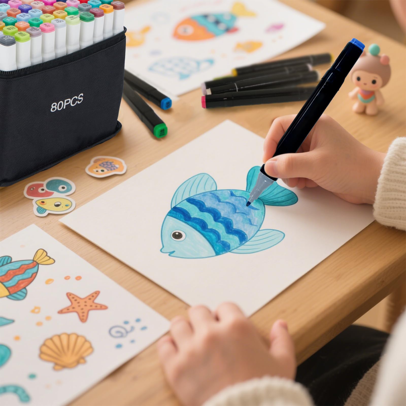 Set di 204 pennarelli Alocohol a doppia punta per artisti da disegno, penne per bambini e adulti, graffiti, anime, illustrazioni, pittura, scarabocchi con borsa