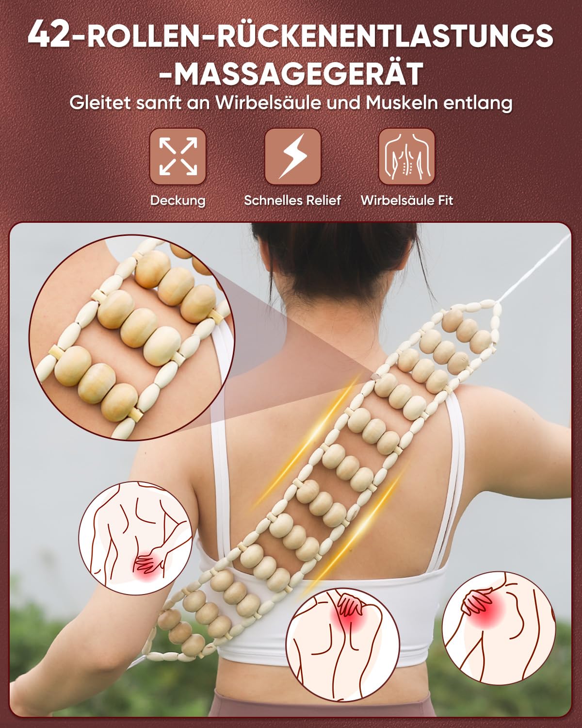 Massageroller Rücken Mit Griff Maderotherapie Set Anti Cellulite Massagegerät Massage Holz Geeignet Für Nacken,Beine,Rücken,Körper,2 Stück,Natürliche Holzfarbe
