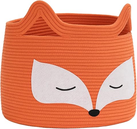 Fox Decor Basket, Nursery Basket for Baby Clothes, Toys, Laundry, Blanket, Cute Animal Storage Box, Large Woven Gift for Kids, Baby Showers-15.7"L x 11.8"H, Orange
