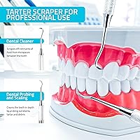 Vista 3 de Explorador raspador dental profesional de 100 % acero inoxidable, de dos puntas. Limpieza dental en casa o remoción de caries, resistente al
