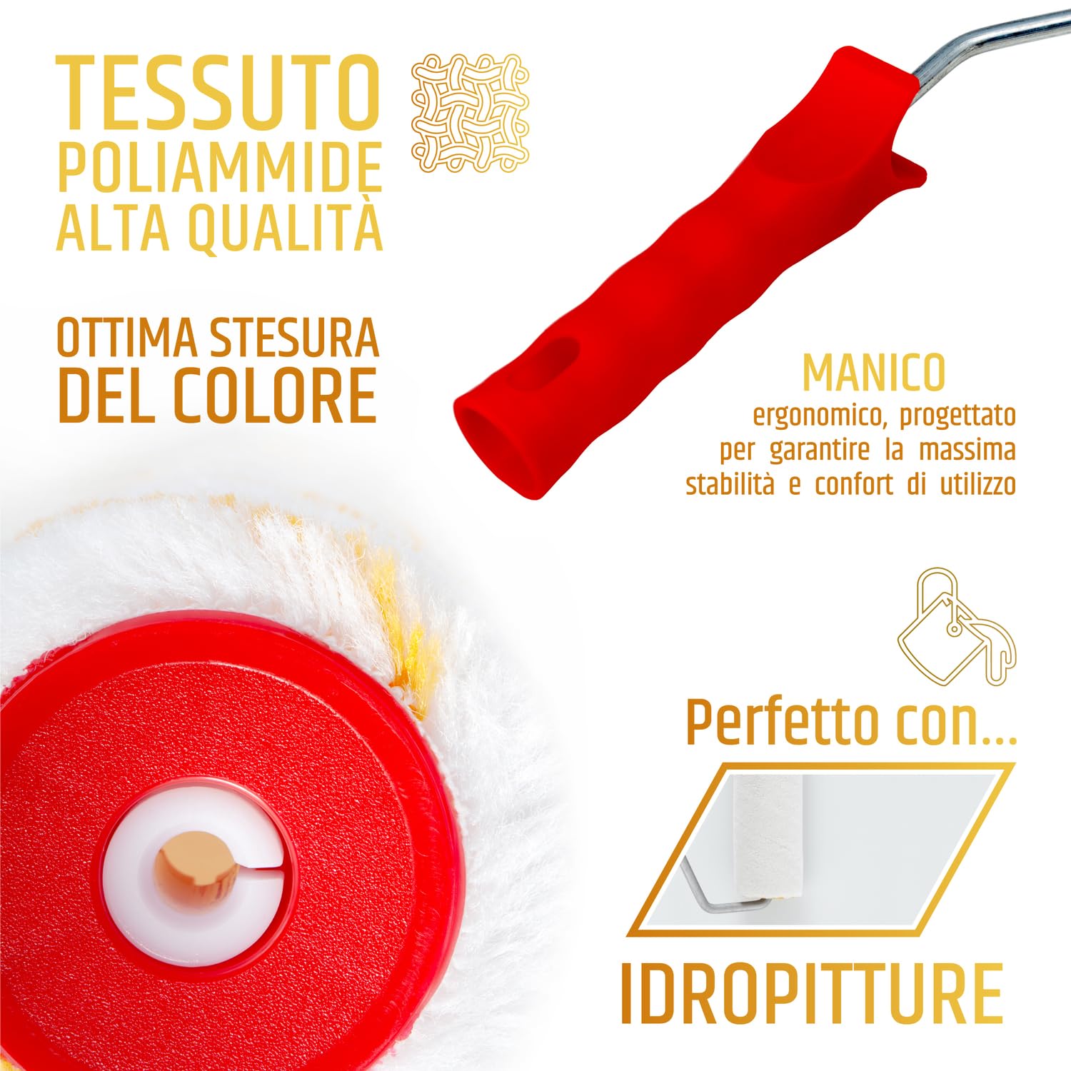 PENNELLIFICIO 2000 | Rullo in Poliammide con Asta Telescopica da 200 cm, per Pareti Lisce e Poco Ruvide, Cartonegesso, Idropittura, L 24 cm, ⌀ 4,8 cm – Made in Italy