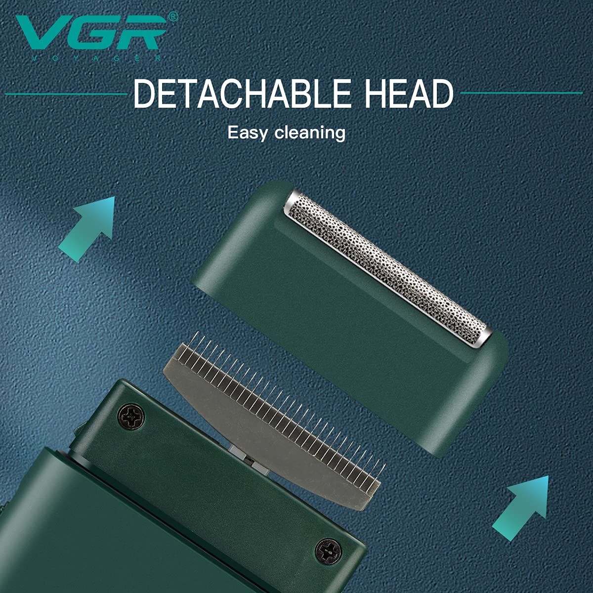 Diagram showing how to detach the shaver head for cleaning