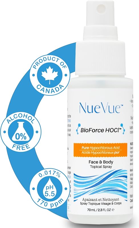 NueVue BioForce HOCl Spray facial com ácido hipocloroso, 70 mL