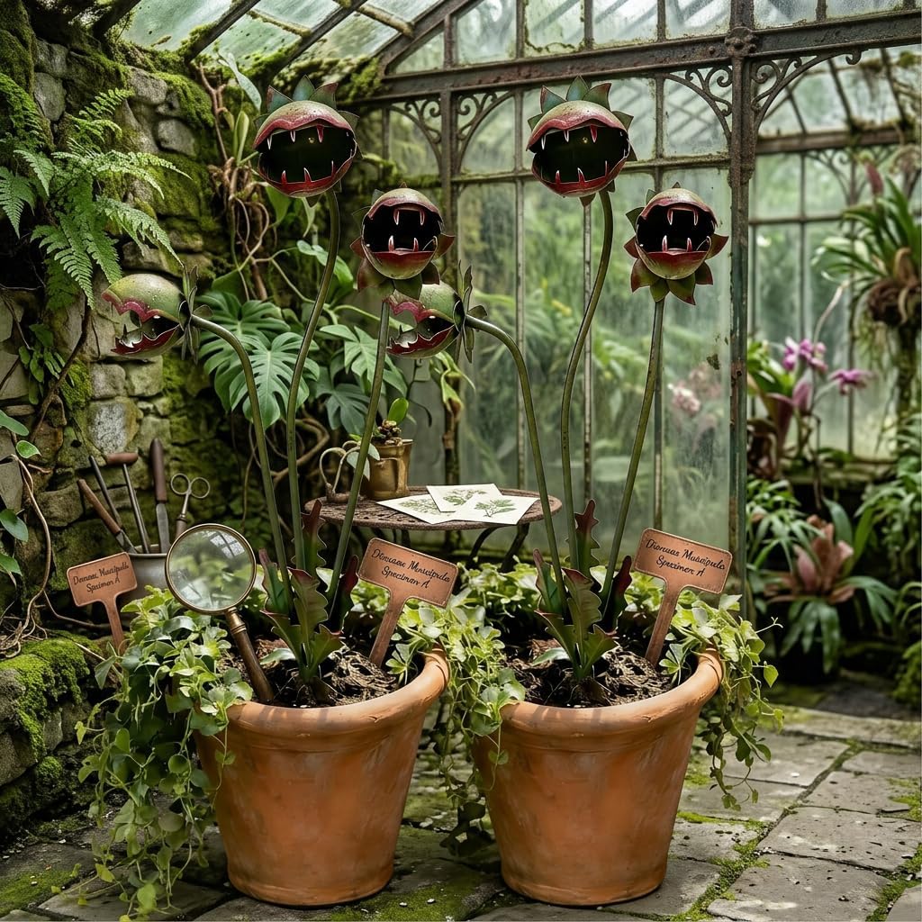 Whimsical Metal Carnivorous Plant Garden Stake, Venus Flytrap Monster Plant Sculpture,Outdoor Decorative Plant Stake Sculpture for Lawn Garden Patio Yard Decor, Unique Garden Gift (1PCS)