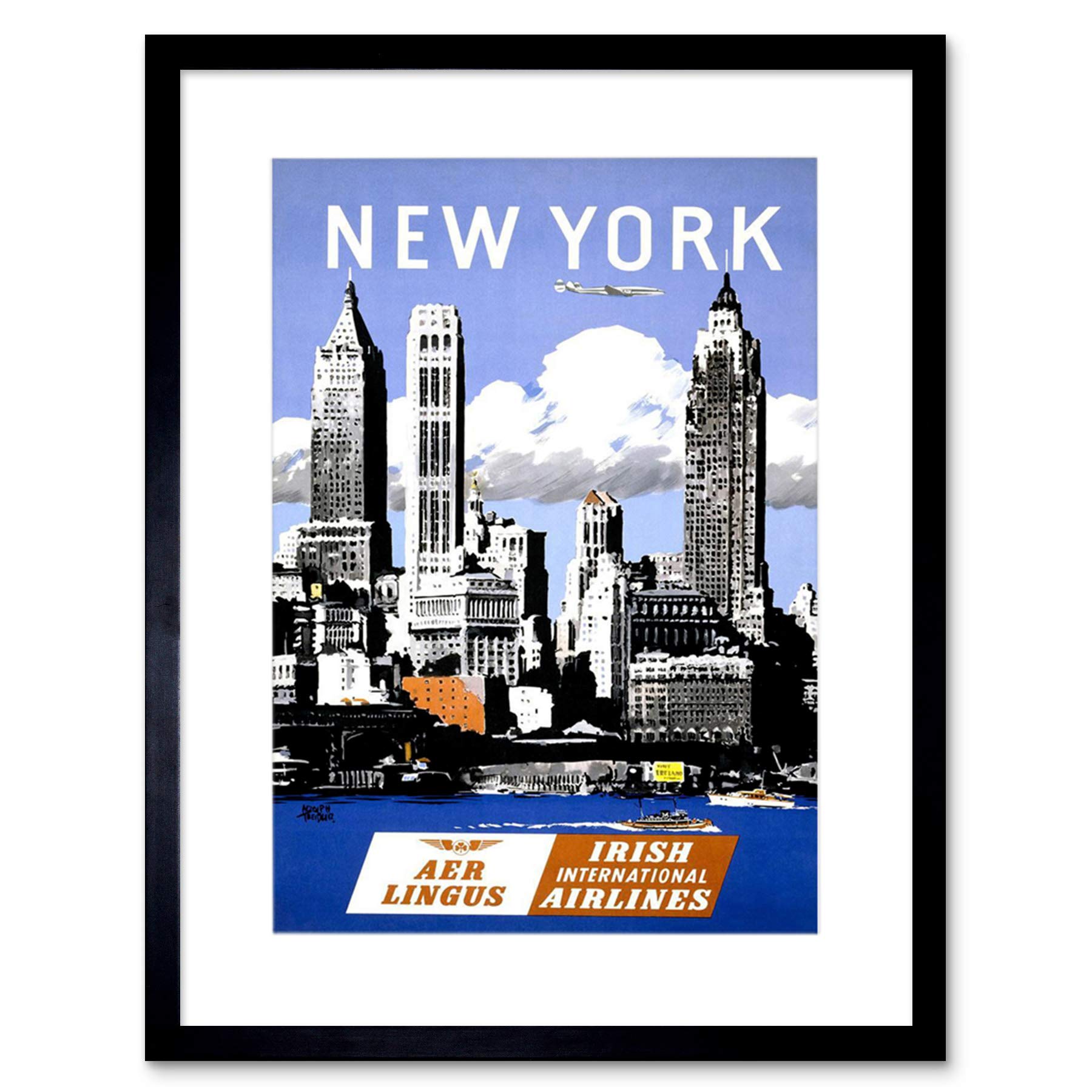 Wee Blue Coo Travel Aer Lingus New York Manhattan Ireland Airline Ad Framed Wall Art Print