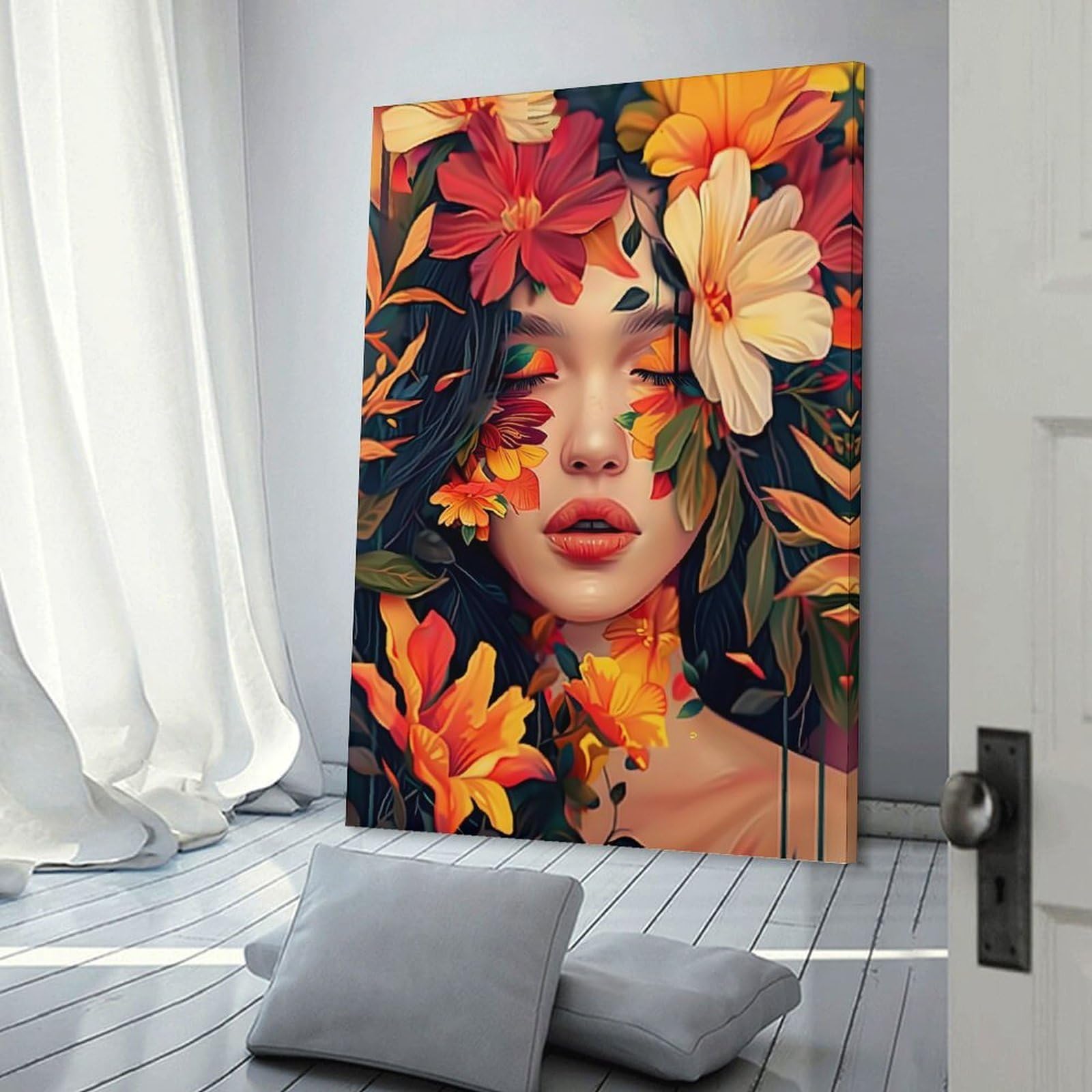 Junmoney Floral Portrait Home Decor Wall Art 08x12inch(20x30cm), for Hallway, Bedroom Or Modern Interiors, Canvas Artwork with Gifting Potential