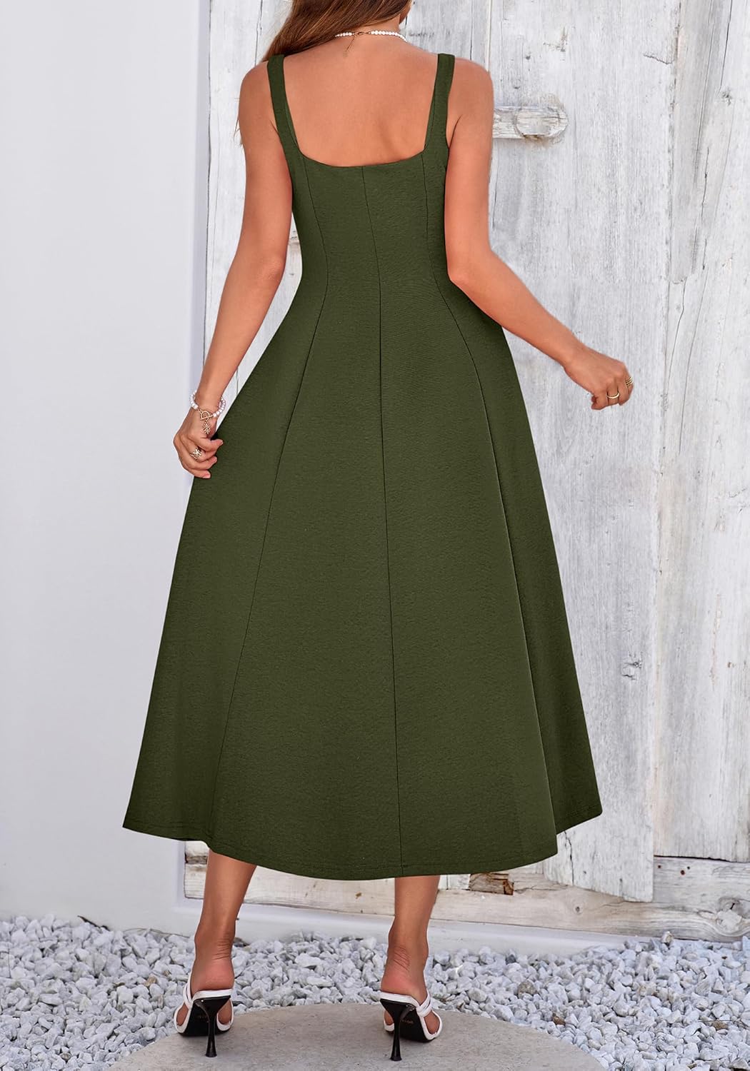 BTFBM Women Elegant Wedding Guest Dress Summer Square Neck Sleeveless Flowy A Line Formal Cocktail Party Maxi Dresses - Image 3