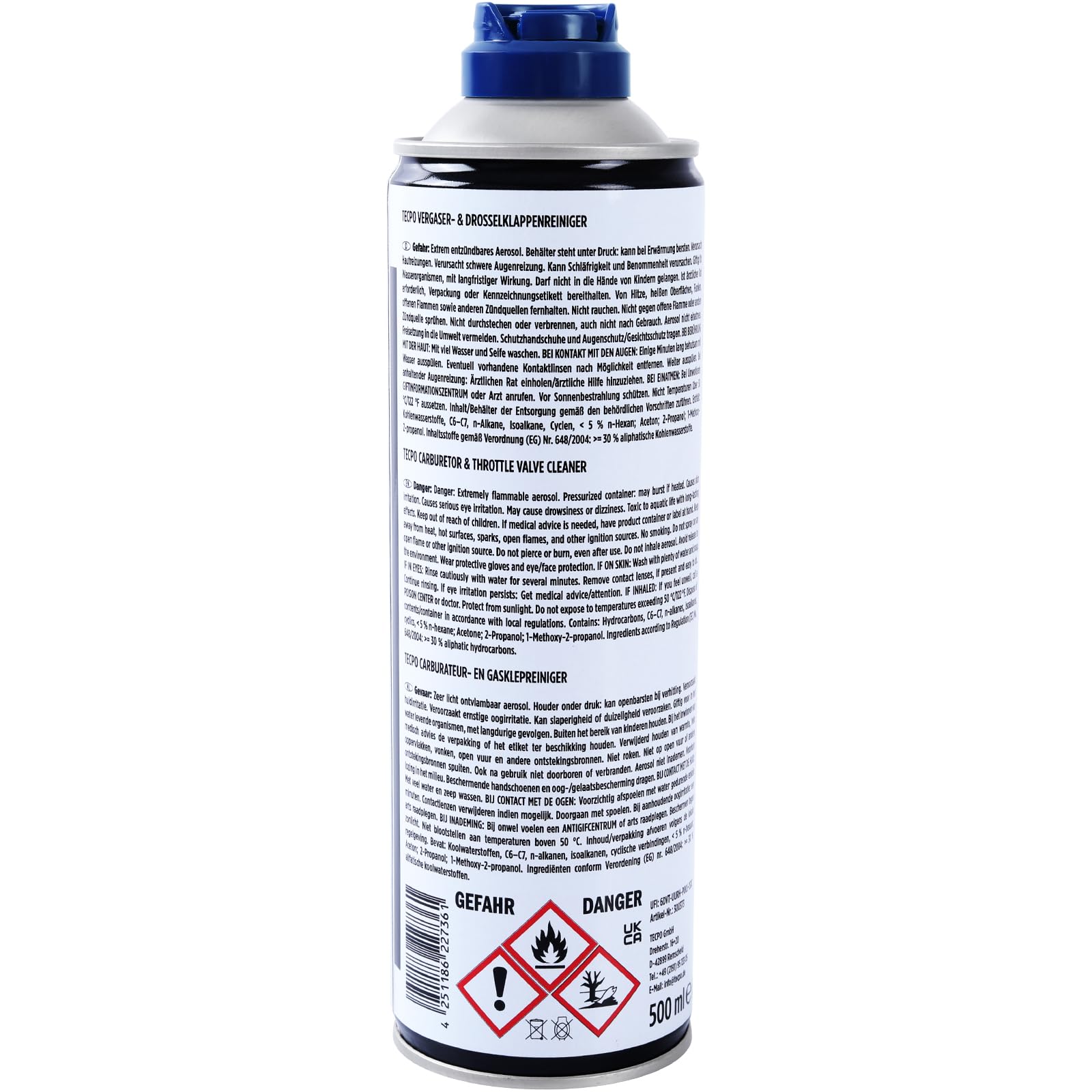 TECPO Limpiador de carburadores y válvulas de mariposa, 30 x 500 ml, disolvente AGR, limpiador de válvulas de carburador, inyectores, limpiador de boquillas, limpiador de aspiración