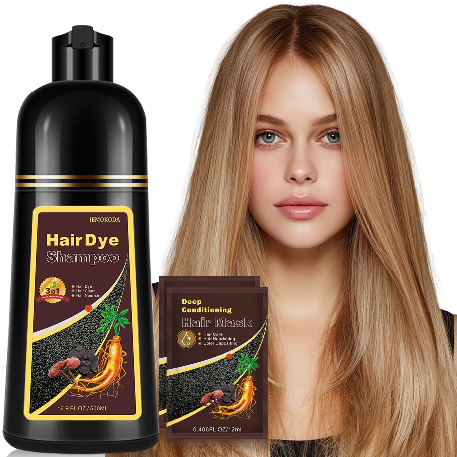 Instant Natural Brown Hair Color Shampoo - 3 in 1 for Gray Hair, 100% Coverage in 10-15 mins, Long Lasting, 16.9 Fl Oz