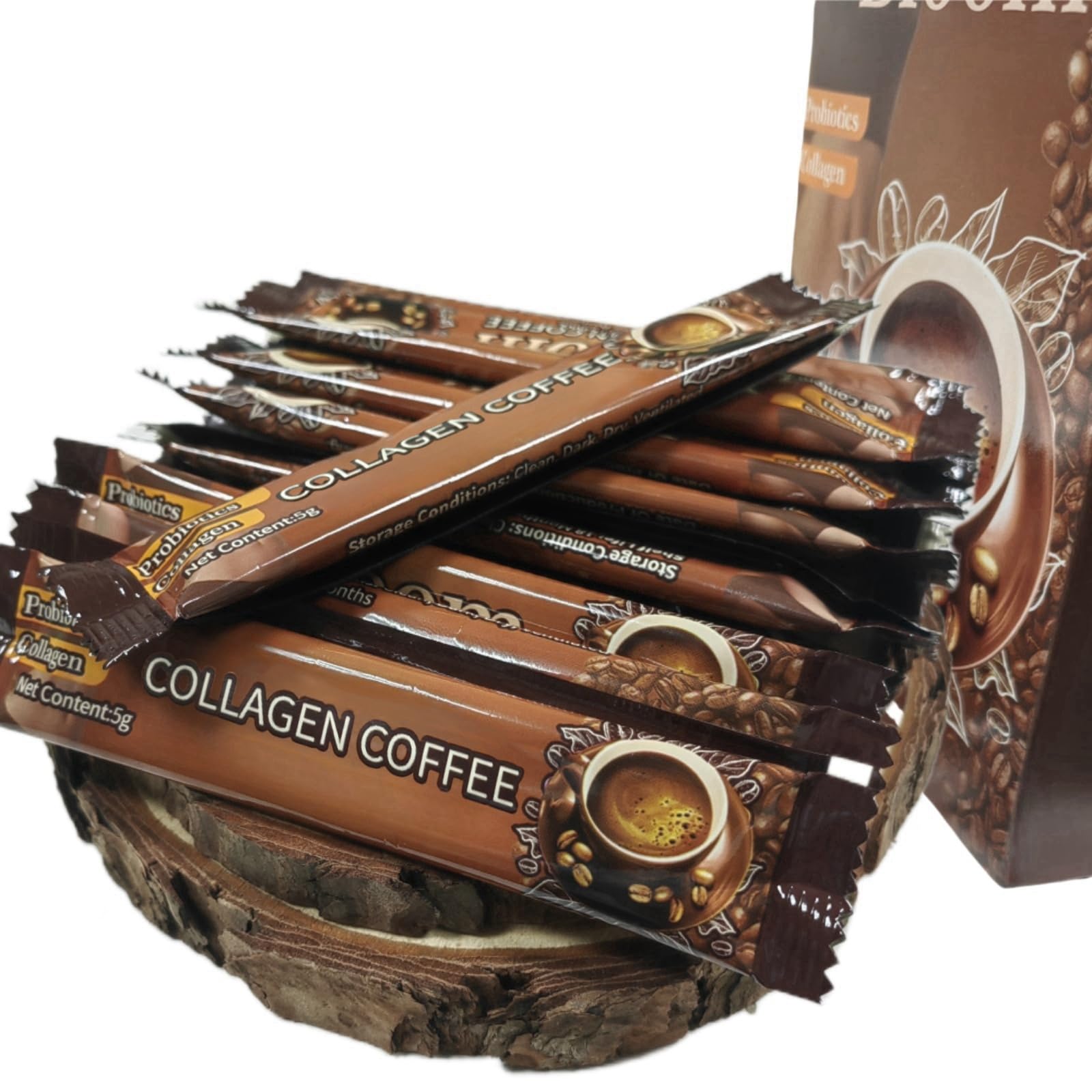 Collagen Coffee, Slim Instant Coffee Packets, Healthy Coffee-for Fast and Effective Weight Loss, 12 Bags, Raw Materialare Imported from Japan, Collagen for Women Men（60g）