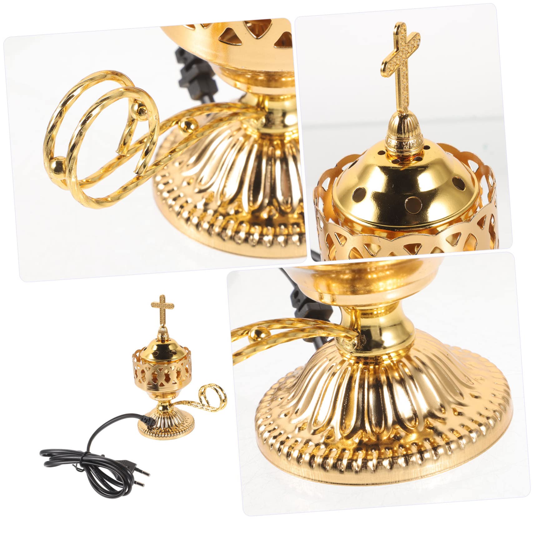 Garneck Quemador de Incienso Eléctrico Enchufe EU 220v de Hierro Dorado Elegante y Duradero Estilo Medio Oriente para Ambiente del Hogar Adecuado para Fiestas