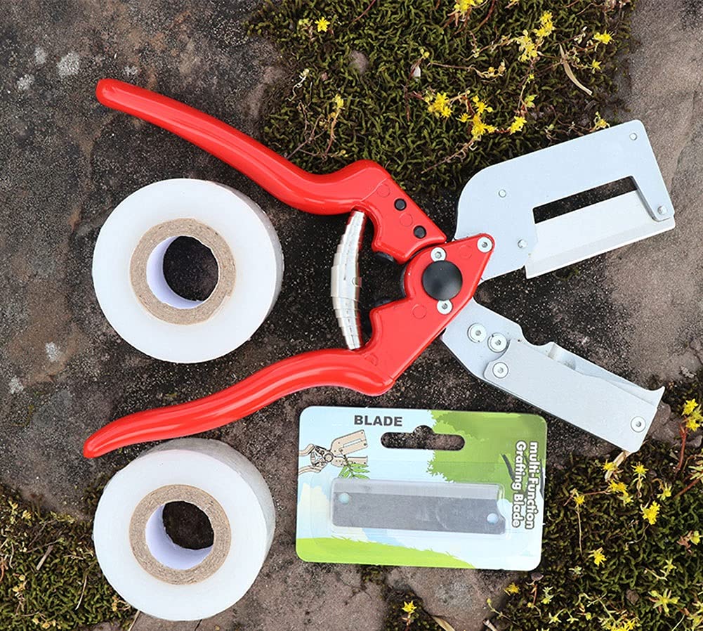 Jardín Injerto Kit Profesional Podadora Cortar Tijeras Jardinería Herramienta de Injertar con Cuchillas para Árboles Frutales/Flores/Herramientas de Corte Carraca
