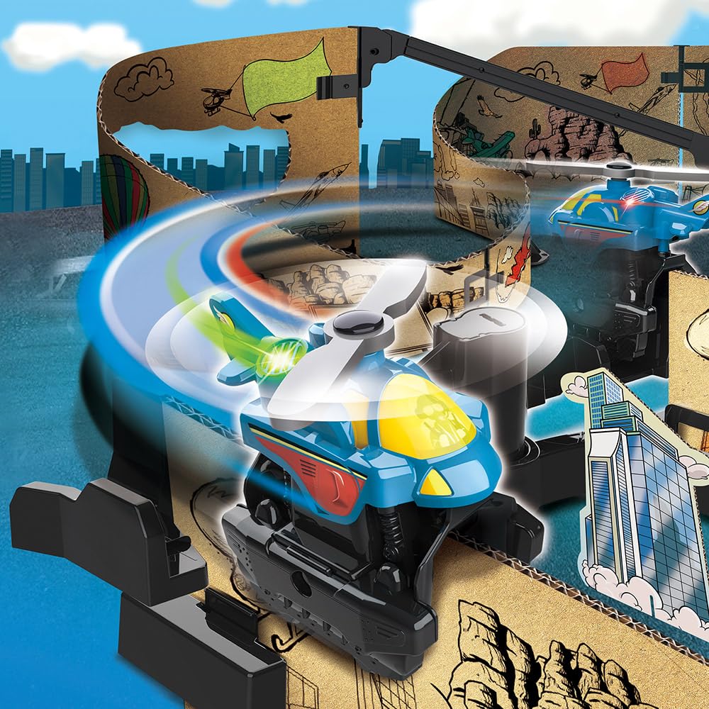VTech - Car-Board Racers, tor samochodowy Flight Challenge, tory wyścigowe z tektury z recyklingu * Możliwość nieograniczonego rozbudowy za pomocą śmigłowca z napędem, prezent dla dzieci od 5 lat -