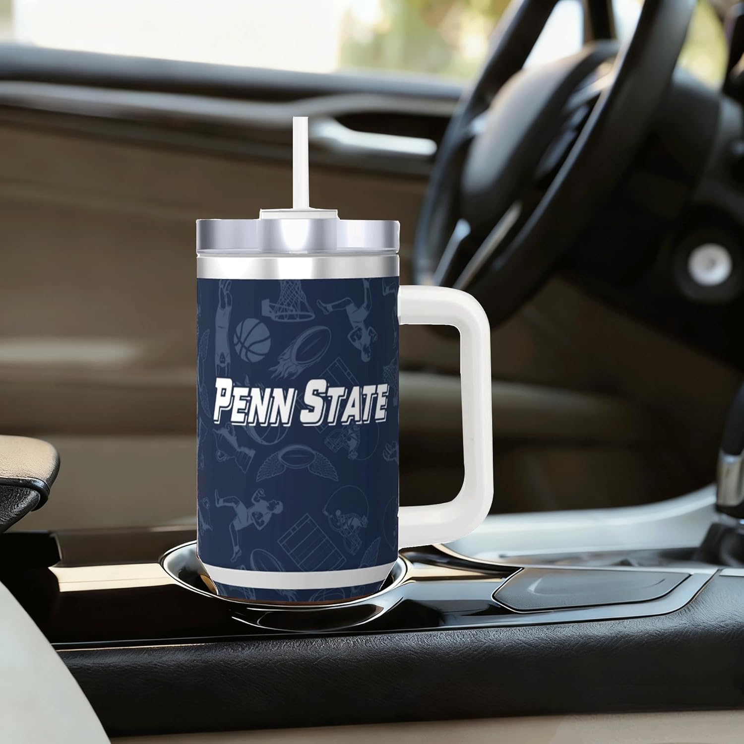 Tumbler 30oz Straight Skinny Portable Handle Car Cups With Anti slip Sleeve Straw Dust Cover,Sports Travel,Stainless Steel Insulated Gifts for Men Women Fans - Image 5