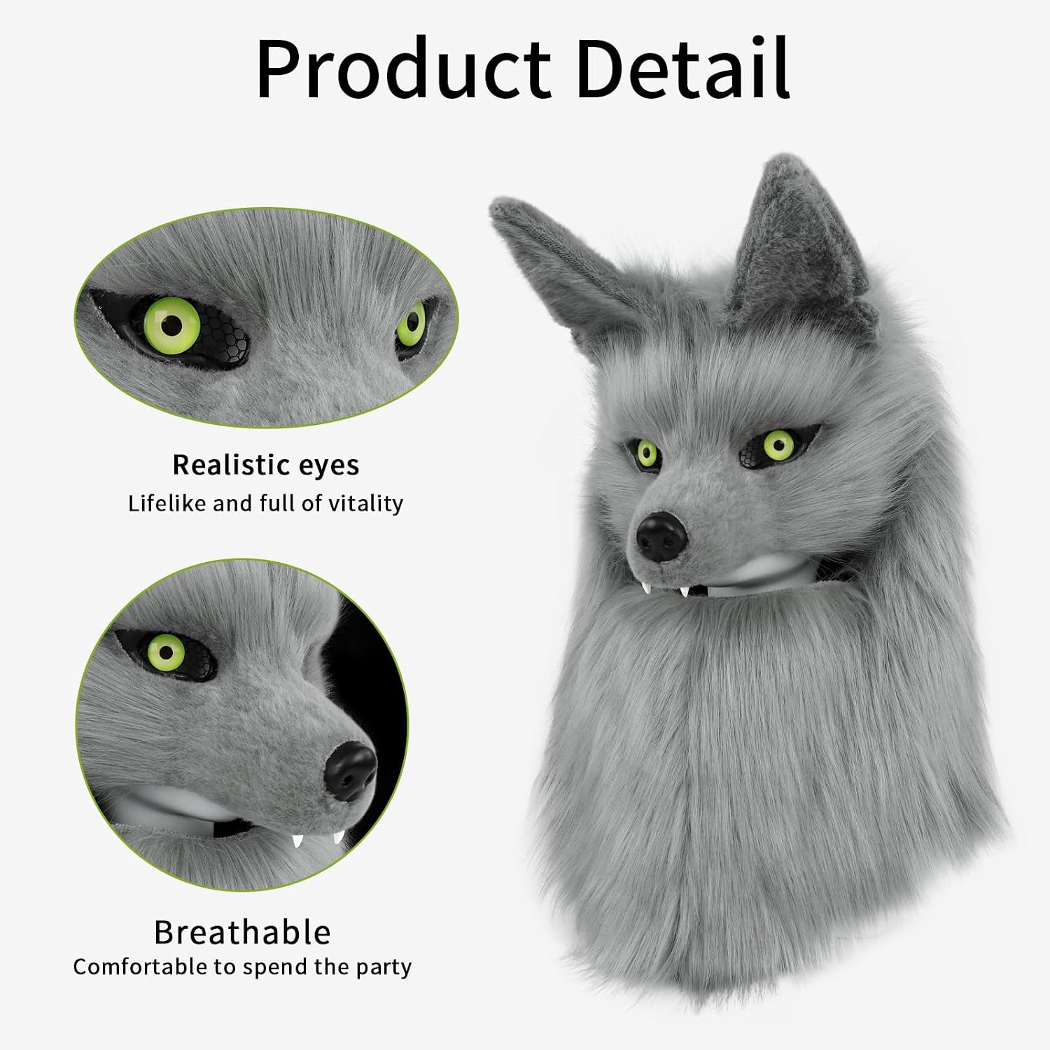 COSYEARS Furry Head Mask Animal Wolf Dog Plush Faux Fur Masks for Halloween Masquerade Cosplay Costume Props