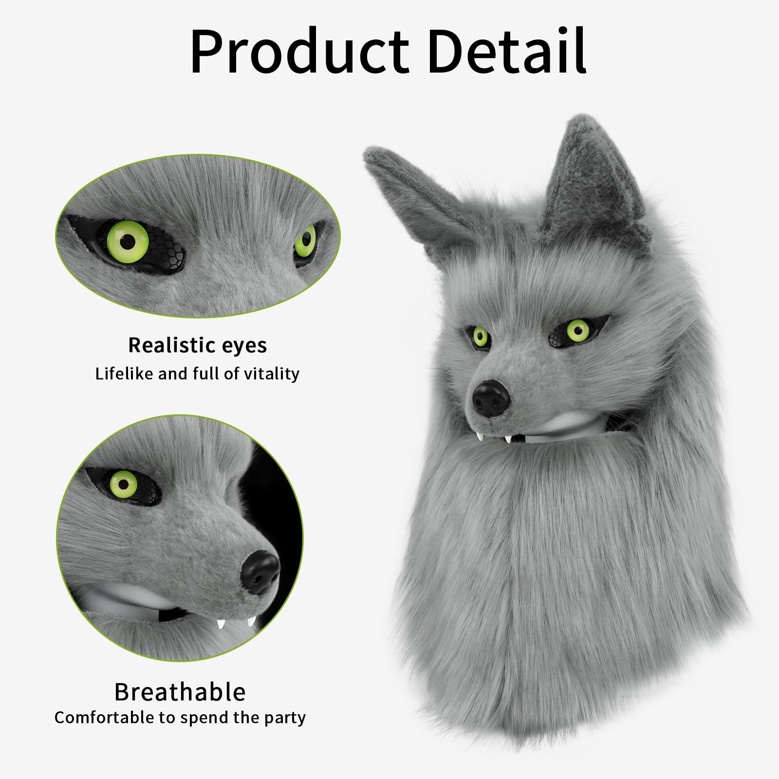 COSYEARS Furry Head Mask Animal Wolf Dog Plush Faux Fur Masks for Halloween Masquerade Cosplay Costume Props - Image 3