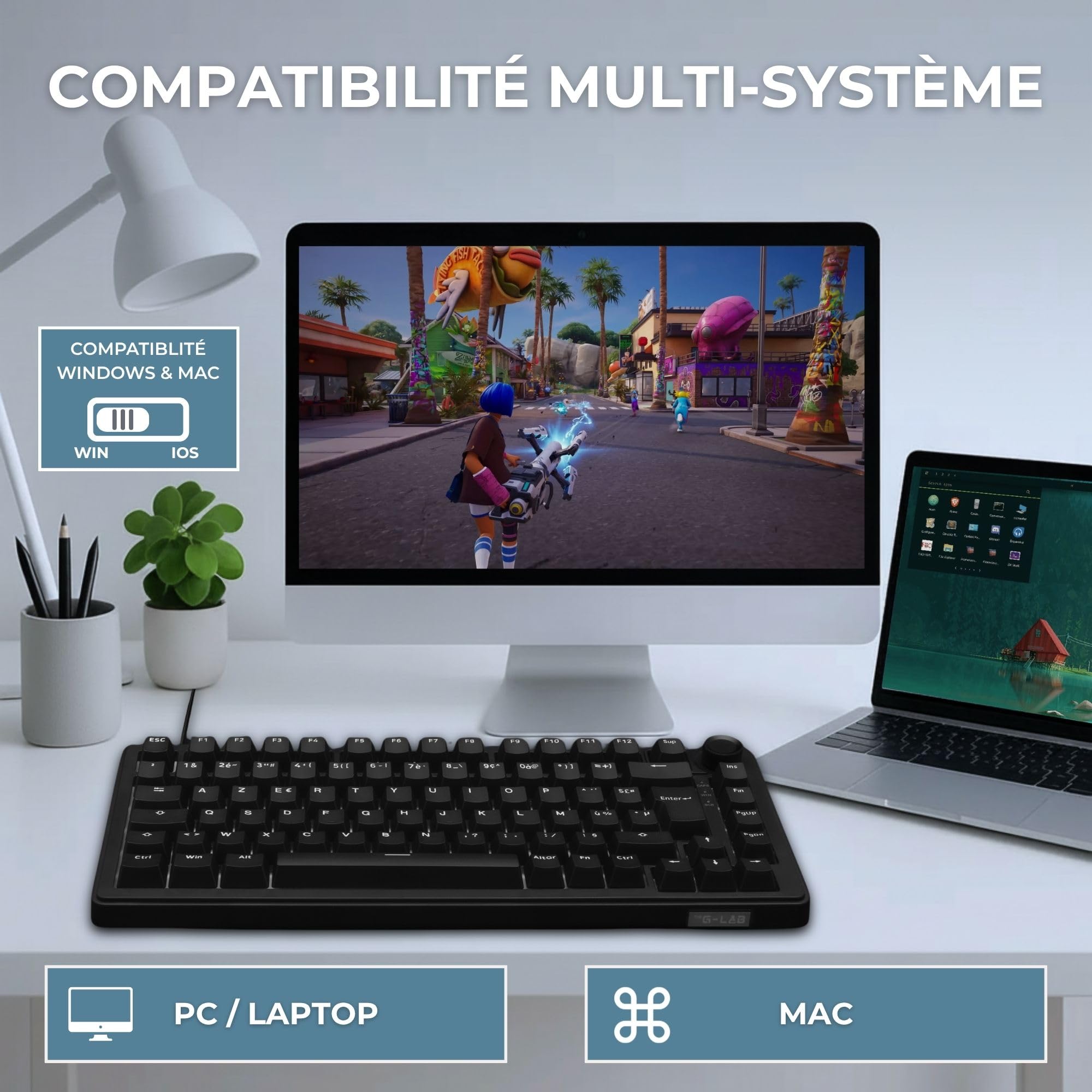 The G-Lab - KEYZ Elite 300 HE Black- Clavier Gamer Magnétique Hall Effect 75% USB AZERTY, 8000 Hz Rapid Trigger, Activation Réglable 0,01 mm, PBT- Hot Swap, RGB & Macros Custom - Windows/Mac