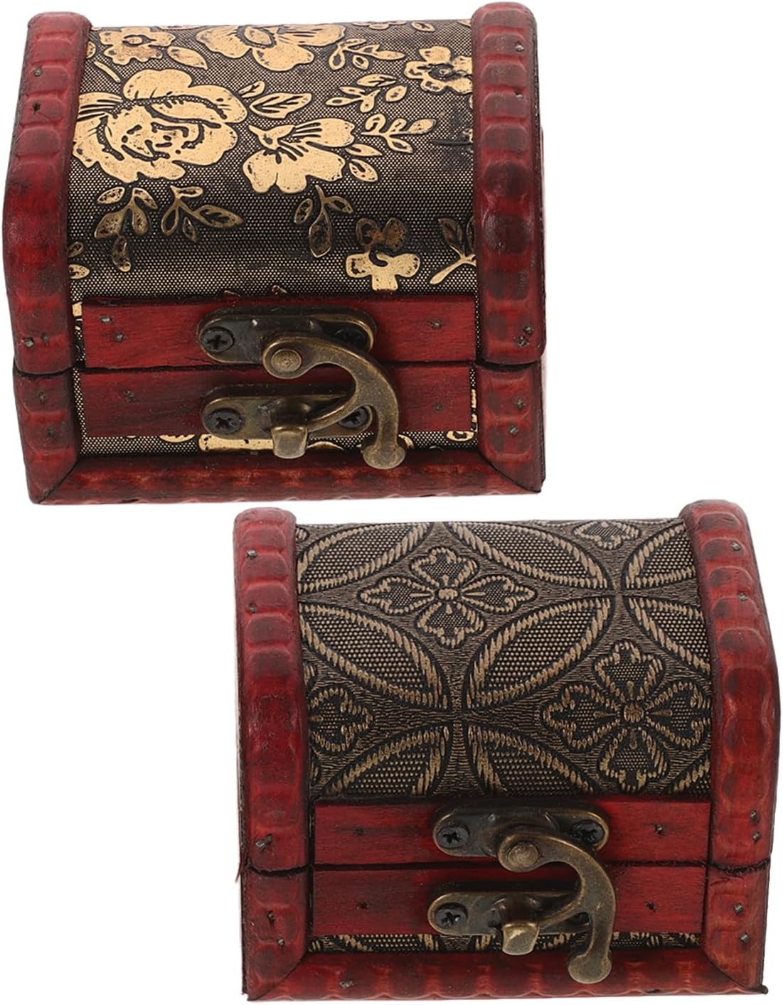 Vintage Mini Wooden Jewelry Boxes 2pcs Set, Classic Chinese Style Trinket Organizer with Lock, 8cm Small Keepsake Chest for Rings and Accessories, Home and Travel Storage