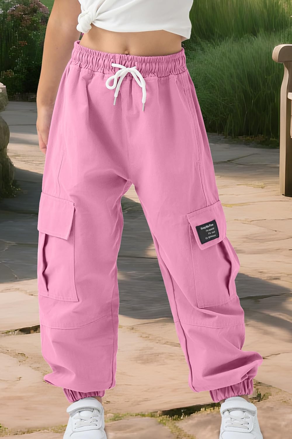 ARTMINE Girls' 2 Piece Outfits Casual Drawstring Jogger Pants and Loose Crop Top Set, 6-14 Years - Image 4