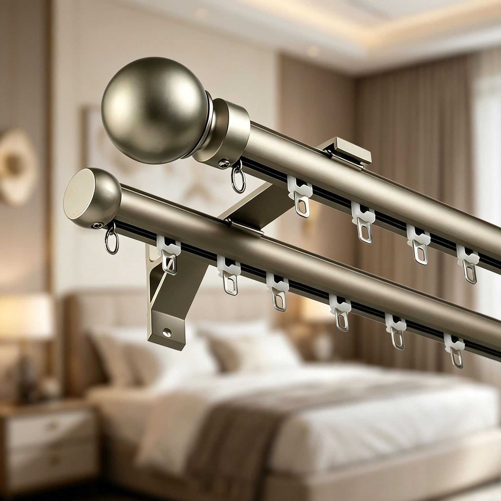 Jixcjhj Gray Silent Wall Mounted Curtain Track Heavy-Duty Curtains Rails Double Roman Rail Wall Mount Room Divider Easy To Install For Bedroom/Living Room/Window/Hotel(,1M/3.3Ft)