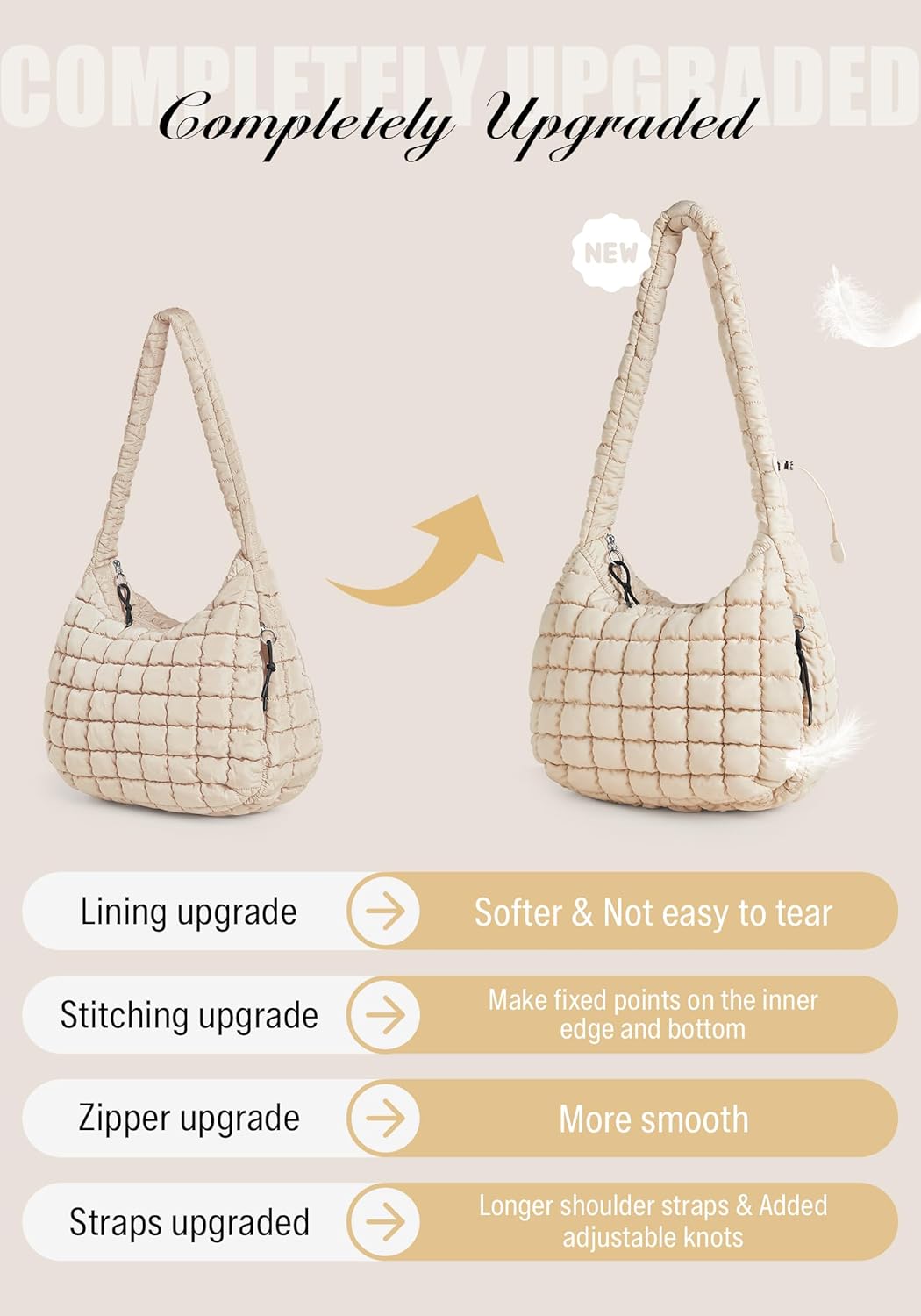 Puffer Quilted Tote Bag for Women Nylon Crossbody Bags Puffy Purse Hobo Large Shoulder Bag Trendy - Image 3