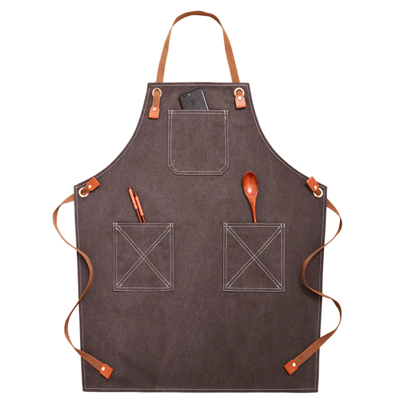 Grembiule da Lavoro in Tela Regolabile Incrociato sulla Schiena Grembiuli da Barbecue con 3 Tasche per Uomo E Donna Adatto per Barbiere Fioraio Ristorante C,One Size
