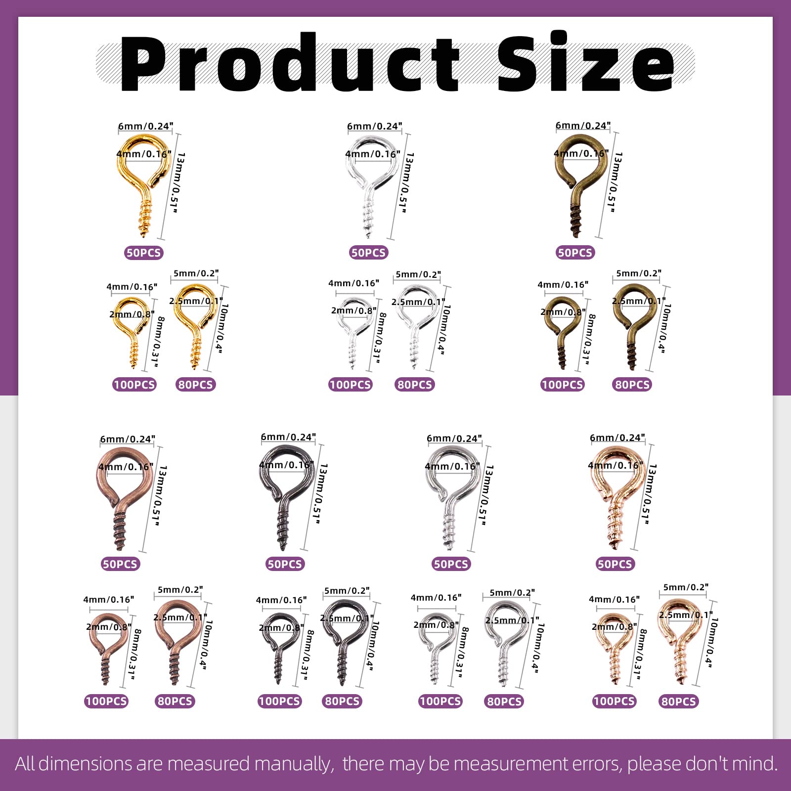 Keadic Lot De 1 610 Petites épingles à œillet à Vis En Métal - 7