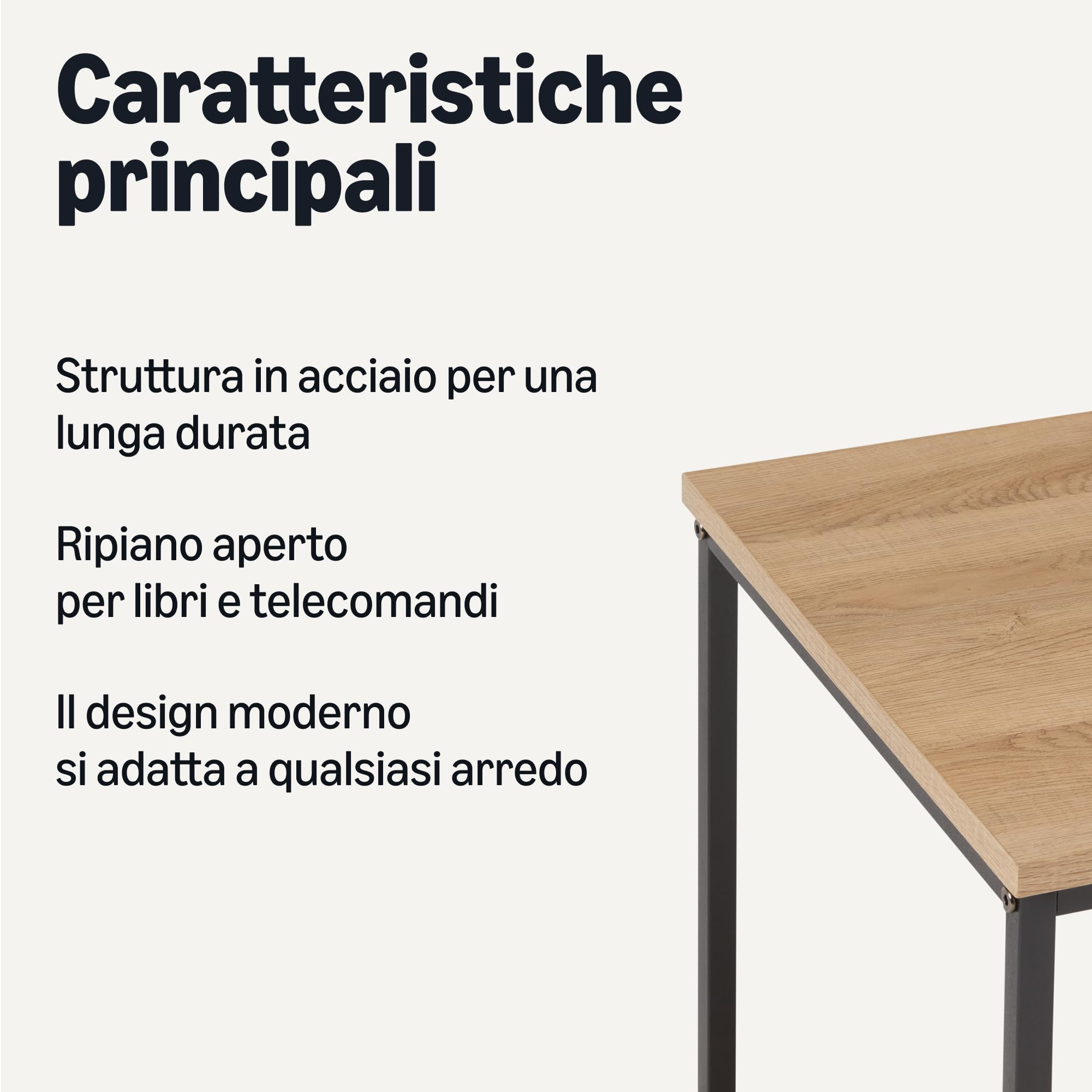 Amazon Basics Tavolino Con Ripiano Inferiore, Quadrato, Comodino Da Camera Da Letto, Tavolino Da Salotto Con Struttura In Acciaio, Facile da Montare, 40 x 40 x 51 cm, Rovere