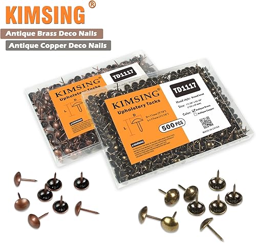 Miniatura 8 de KIMSING TD1117 - Uñas decorativas de latón antiguo, 500 tachuelas de cabeza redondas lisas, uñas de cabeza de 716 pulgadas de diámetro (0.433 in),
