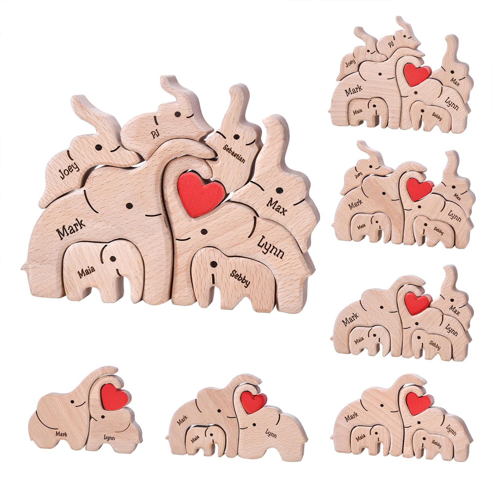 Personalized Family Name Puzzle with 2-8 Names Custom Wooden Elephant Puzzle with Names Customized Wooden Puzzle Gifts for Christmas (Elephant)