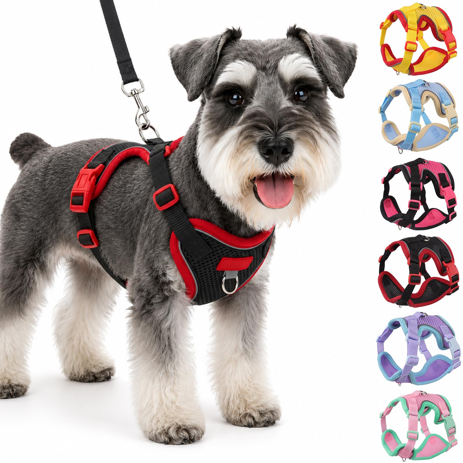 Olcyren Harness and Lead Set for Small to Medium Dogs and Cats, Soft Mesh Reflective Breathable Puppy Harness, No Choke Adjustable Lightweight Comfortable Pet Vest Harness (Black, L)