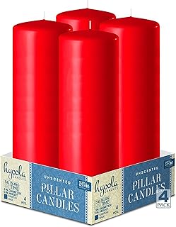 Hyoola Red Pillar Candles 2x8 Inch - 4 Pack Unscented Pillar Candles - European Made