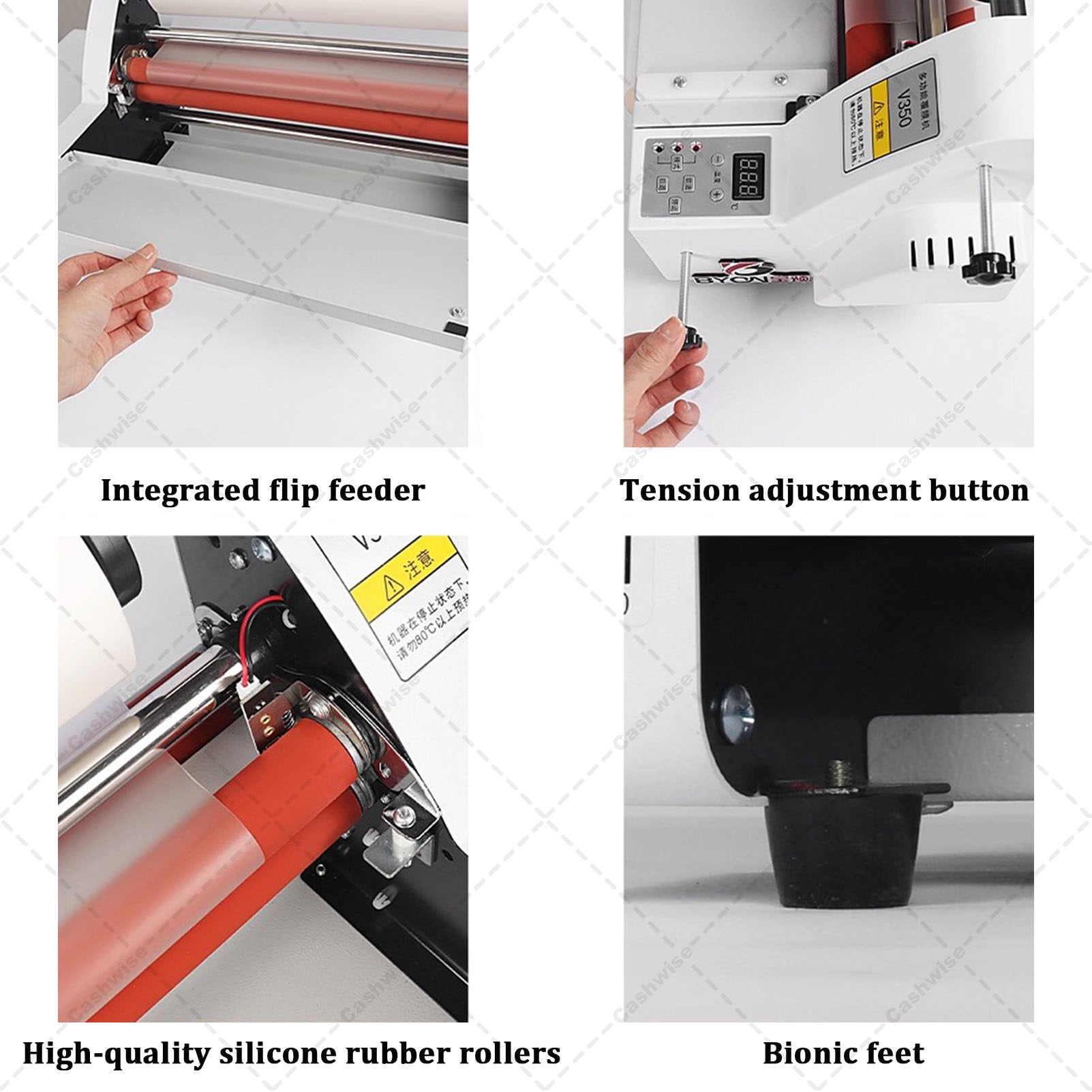 Laminator, laminator rolkowy na gorąco i na zimno, czterorolkowa maszyna do laminowania termicznego, do jedno- i dwustronnego papieru A3/A4, do papieru, tektury, forniru, folii PCV 335mm