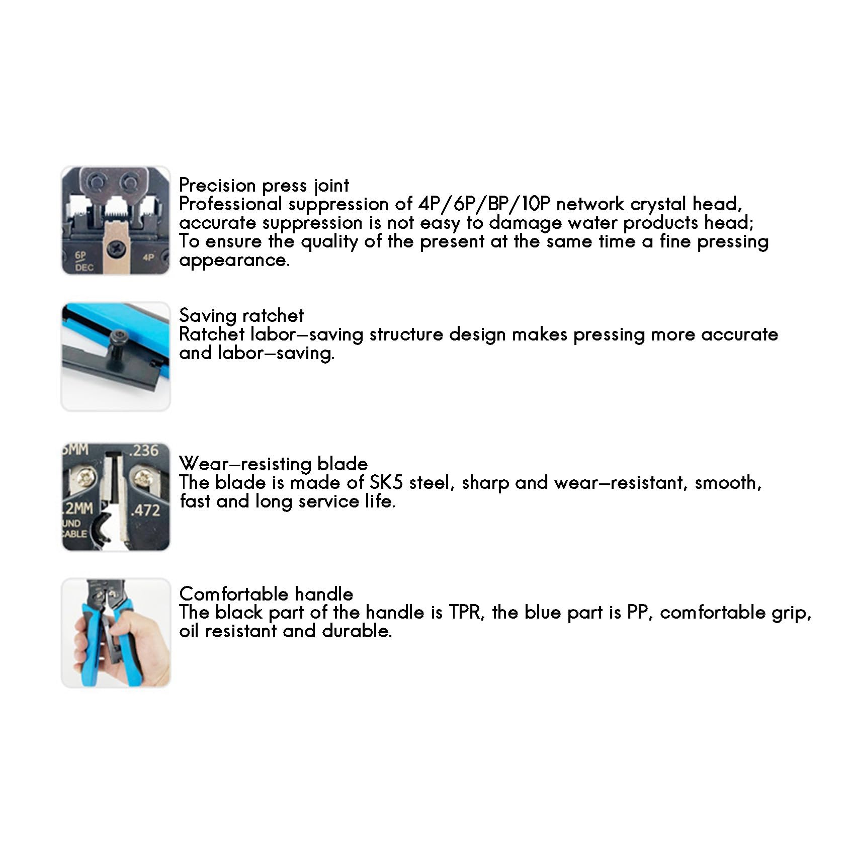 3X Pince à Sertir Réseau RJ45 10 P 8 P 6 P 4 P Outils de Sertissage Dénudeur pour RJ45 RJ11 RJ12 RJ50 Connecteur Câble Ethernet