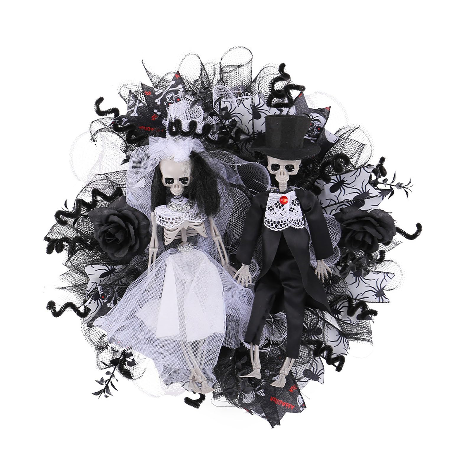 Wieniec Halloween z Figurkami Szkieletowej Panny Młodej