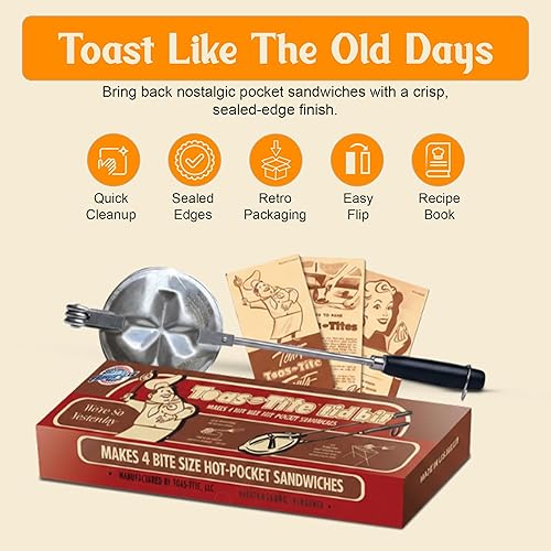 Miniatura 6 de Tid Bit - Máquina de sándwiches de mano, parrilla portátil para sándwiches y prensa para paninis, molde de hierro de aluminio fundido, tostadora
