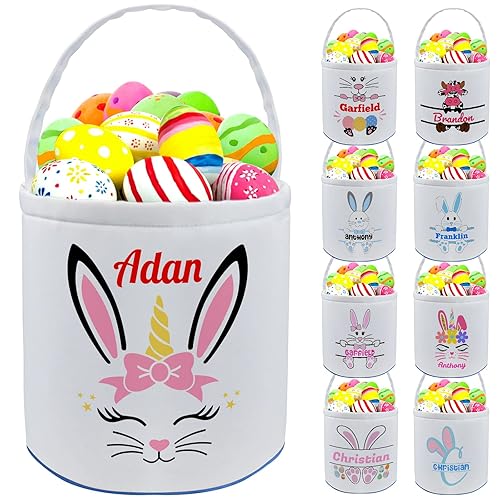 Cesta de Pascua personalizada con nombre, lona de Pascua, bolsa de mano con asa, regalos para bebés, niños, niñas, niños, decoración de Pascua Cesta de Pascua personalizada con nombre, lona de Pascua, bolsa de mano con asa, regalos para bebés, niños, niñas, niños, decoración de Pascua