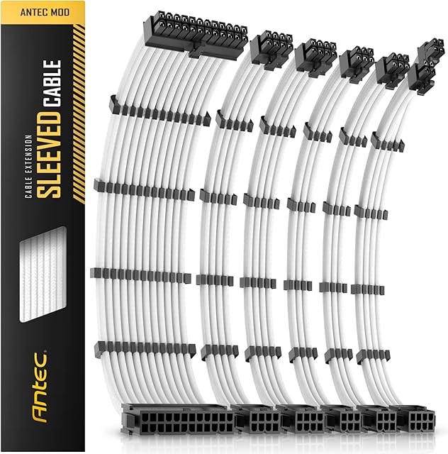 Antec Power Supply Sleeved Cable /24pin ATX /4+4pin EPS /8-pin PCI-E /6pin PCI-E PSU Extension Cable Kit 30cm Length with Combs, White (11.8inch/30cm)