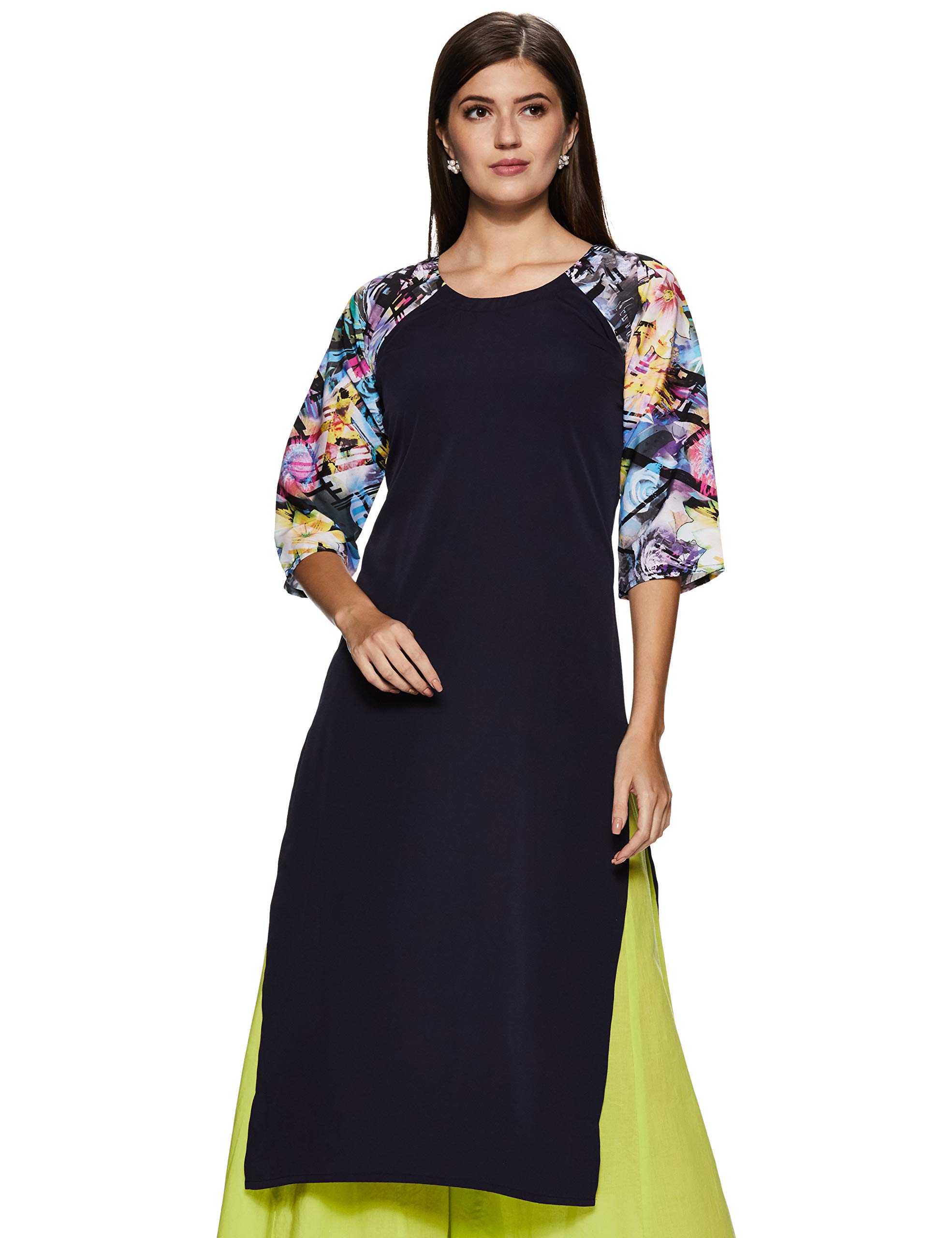 ZIYAAWomen's Straight Faux Crepe Kurta (ZIKUCR278_Blue_S)